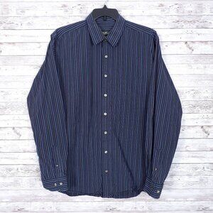 Eddie Bauer Mens Button Up Shirt Tall XL Blue Brown Stripe 717